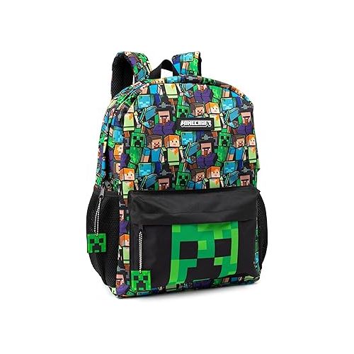  Minecraft All Over Print Kids Black Backpack Boys School Rucksack (One Size)