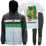 Minecraft Creeper Boys 3-Piece Bundle Set, Zip up Fashion Hoodie, Short Sleeve T-Shirt, and Jogger Sweatpants