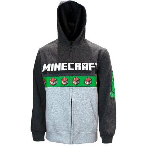  Minecraft Creeper Boys 3-Piece Bundle Set, Zip up Fashion Hoodie, Short Sleeve T-Shirt, and Jogger Sweatpants