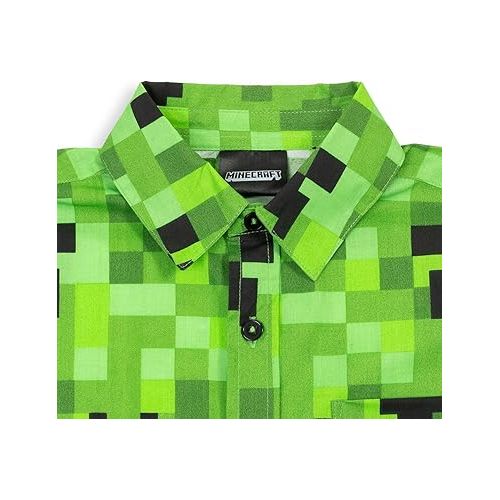  Minecraft Creeper Short Sleeve Button Down Dress Shirt