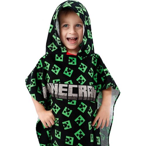  Minecraft Hooded Towel | Creeper Beach Towel for Boys | Gaming Towel Poncho | Gamer Wearable Towel | One Size Black