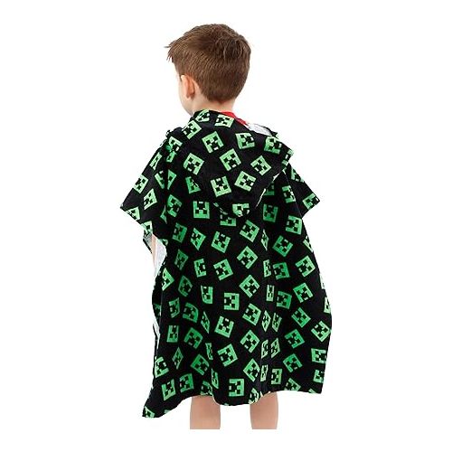  Minecraft Hooded Towel | Creeper Beach Towel for Boys | Gaming Towel Poncho | Gamer Wearable Towel | One Size Black