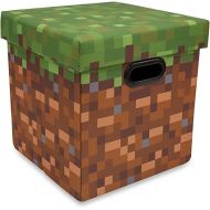 Minecraft Grassy Block 13-Inch Storage Bin Chest With Lid | Foldable Fabric Basket Container, Cube Organizer With Handles, Cubby For Shelves, Closet | Home Decor Essentials, Video Game Gifts