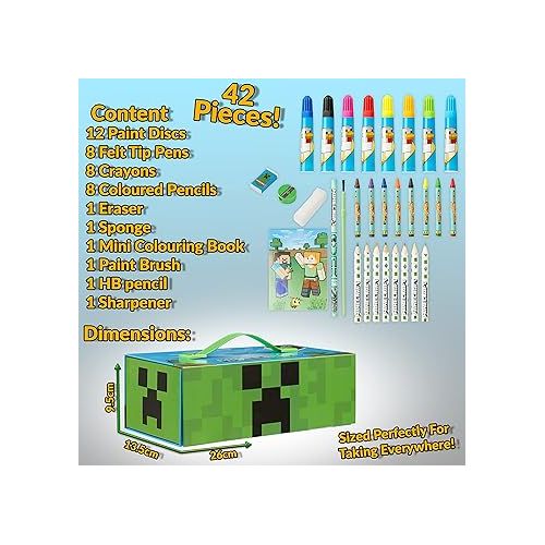  Minecraft Art Set for Kids, Coloring and Drawing Kit with over 40 Art Supplies, Ideal for Arts & Crafts Time, Safe and Premium Drawing Supplies, Awesome Kids Gifts for All Occasions