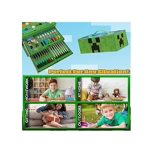  Minecraft Art Set for Kids, Coloring and Drawing Kit with over 40 Art Supplies, Ideal for Arts & Crafts Time, Safe and Premium Drawing Supplies, Awesome Kids Gifts for All Occasions