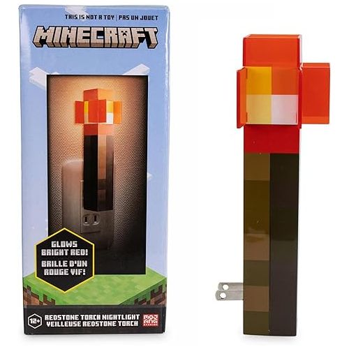  Minecraft Redstone Torch Plug-In Nightlight With Auto Dusk To Dawn Sensor | LED Mood Light For Kids Bedroom, Play Room, Hallway | Home Decor Room Essentials | Video Game Gifts And Collectibles