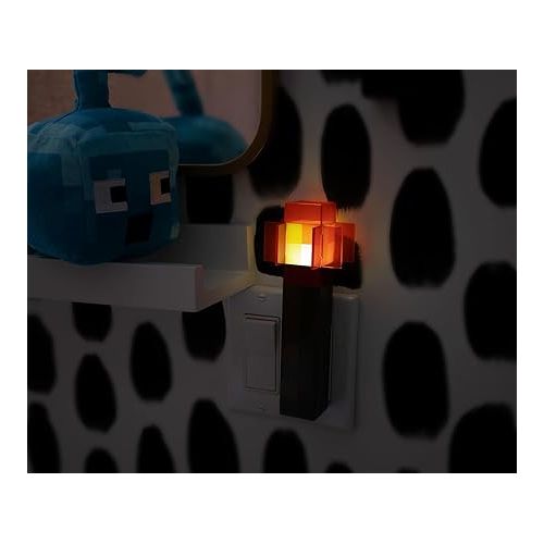  Minecraft Redstone Torch Plug-In Nightlight With Auto Dusk To Dawn Sensor | LED Mood Light For Kids Bedroom, Play Room, Hallway | Home Decor Room Essentials | Video Game Gifts And Collectibles