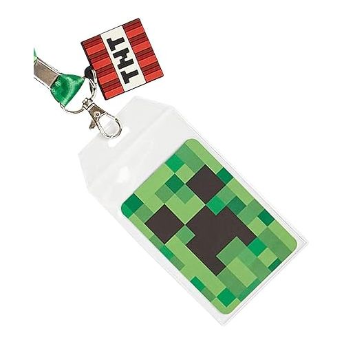  Boys Minecraft Lanyard Badge Holder -Black and Green Minecraft Creeper Face Lanyard Badge Holder - (Unisex, Green Red)