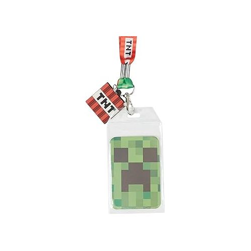  Boys Minecraft Lanyard Badge Holder -Black and Green Minecraft Creeper Face Lanyard Badge Holder - (Unisex, Green Red)