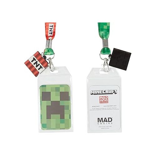  Boys Minecraft Lanyard Badge Holder -Black and Green Minecraft Creeper Face Lanyard Badge Holder - (Unisex, Green Red)