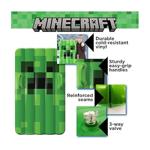  Officially Licensed Minecraft Inflatable Creeper Snow Sled for Kids - Durable/Easy to Inflate - Large 48