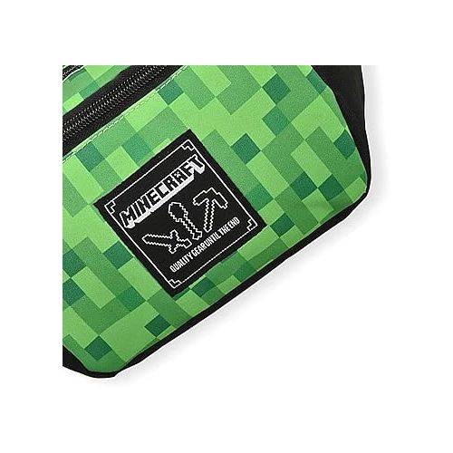  Boys Minecraft Fanny Pack Bag -Black and Green Minecraft Creeper Face Fanny Pack Bag, Adjustable - (Unisex, Black Green)