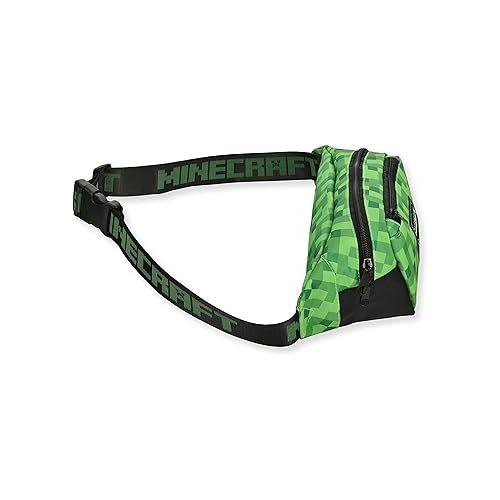  Boys Minecraft Fanny Pack Bag -Black and Green Minecraft Creeper Face Fanny Pack Bag, Adjustable - (Unisex, Black Green)