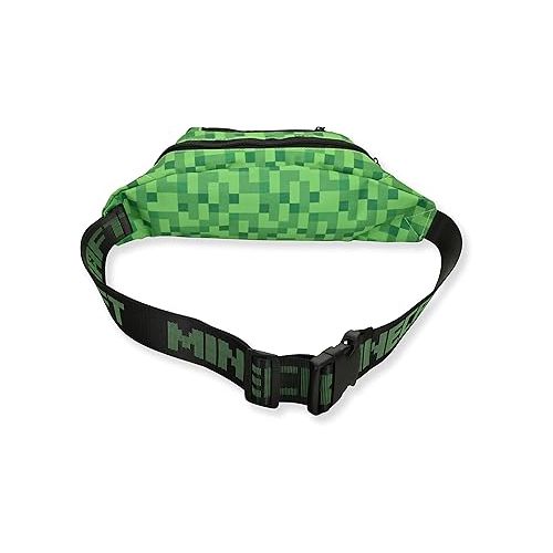  Boys Minecraft Fanny Pack Bag -Black and Green Minecraft Creeper Face Fanny Pack Bag, Adjustable - (Unisex, Black Green)