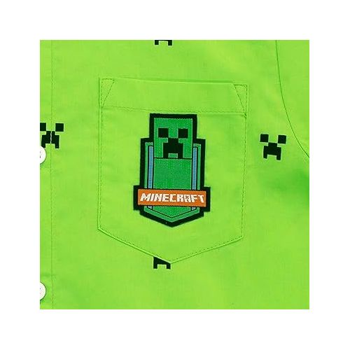  Minecraft Boys' Creeper Button Down Shirt