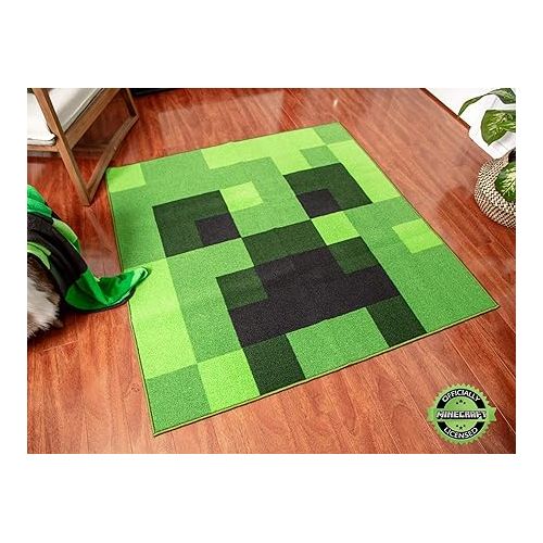  Minecraft Green Creeper Large Square Area Rug | Official Video Game Collectible | Indoor Floor Mat, Rugs for Living Room and Bedroom | Home Decor for Kids Room, Playroom | 52 x 52 Inches