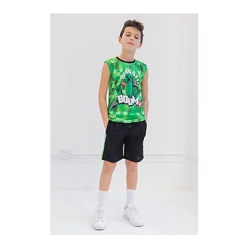  Minecraft Creeper T-Shirt Tank Top and MeshShorts 3 Piece Outfit Set Little Kid to Big Kid