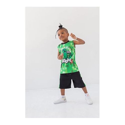  Minecraft Creeper T-Shirt Tank Top and MeshShorts 3 Piece Outfit Set Little Kid to Big Kid