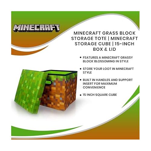  Minecraft Grass Block Storage Cube Organizer Storage Cube | Grass Block From Cubbies Storage Cubes | Organization Cubes | 15-Inch Square Bin With Lid