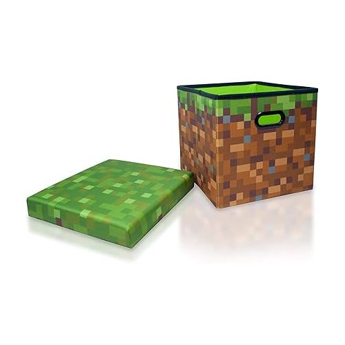  Minecraft Grass Block Storage Cube Organizer Storage Cube | Grass Block From Cubbies Storage Cubes | Organization Cubes | 15-Inch Square Bin With Lid