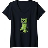 Womens Minecraft Creeper Graffiti Sit V-Neck T-Shirt