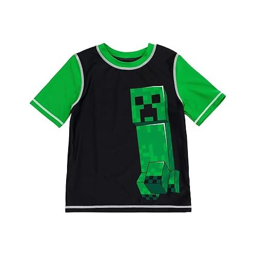  Minecraft Zombie Creeper Alex Steve Rash Guard and Swim Trunks Outfit Set Little Kid to Big Kid