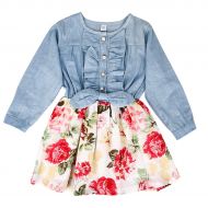 MingAo Little Girls Denim Floral Print Sleeveless Skirt Dresses & Long Sleeve, One-Piece