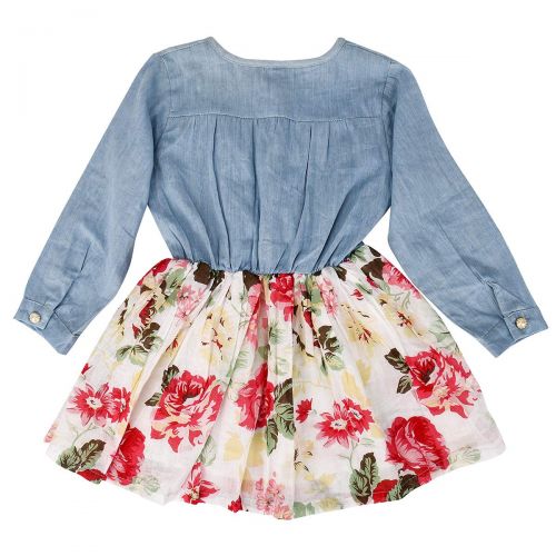  MingAo Little Girls Denim Floral Print Sleeveless Skirt Dresses & Long Sleeve, One-Piece