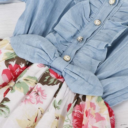  MingAo Little Girls Denim Floral Print Sleeveless Skirt Dresses & Long Sleeve, One-Piece