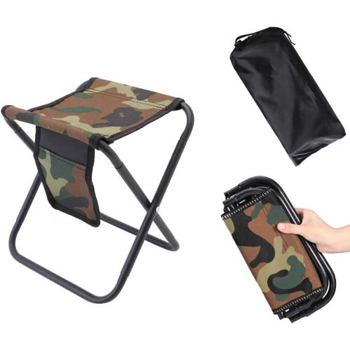  MingSo Mini Portable Folding Stool, Camping Fishing Stool for Adults Fishing Hiking Gardening and Beach with Carry Bag, Hold Up to 450lbs [Camouflage]