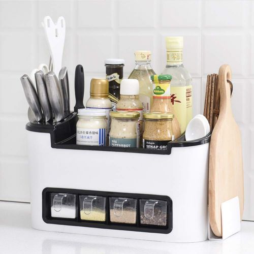  Mingming52091 Tableware Storage Rack Dish Drainer Rack Holder Or Kitchen Seasoning Storage Rack Multi-Function Cutlery Organizer Soy Sauce Vinegar Seasoning Plastic Combination Countertop Shelf,