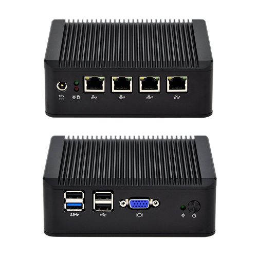  Qotom-Q190G4U-S02 Black Mini PC Windows Pfsense Intel Celeron Processor J1900 Quad-Core with VGA 4 NIC 4 USB (2G RAM + 32G SSD + 150M WiFi)