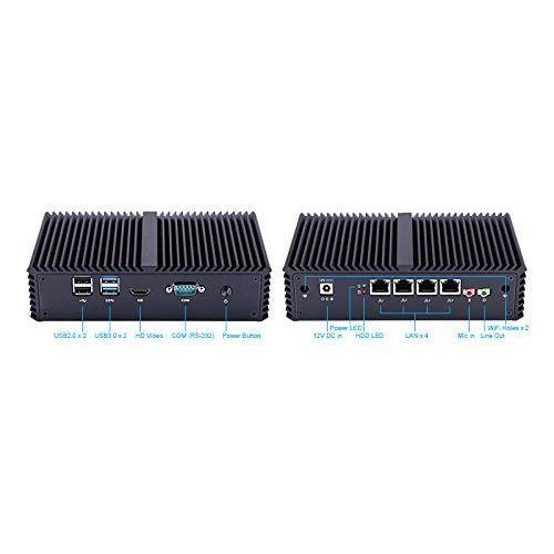  Qotom-Q355G4 Thin Client Fanless Mini PC AES-NI with 4 Ethernet LAN Support pfSense Intel Core i5 5200U Computer (2G RAM + 32G SSD + 300M WiFi)