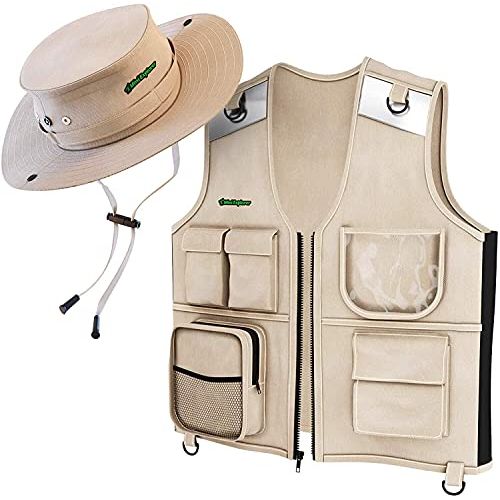  Mini Explorer Kids Explorer Vest and Hat Costume - Backyard Safari Cargo Vest Kids Outdoor Activity - Gifts for young kids, boys and girls ages 4-8