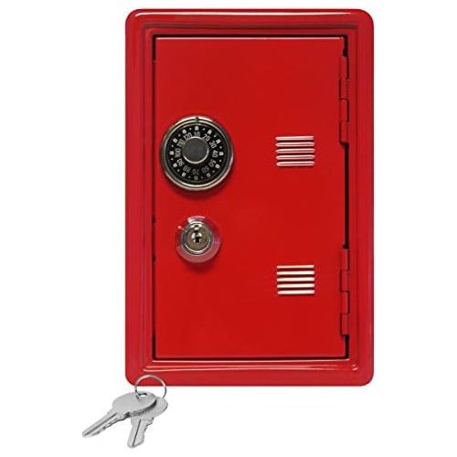  [아마존베스트]Kid's Kids Coin Bank Locker Safe with Single Digit Combination Lock and Key - 7” High x 4” x 3.9” Red