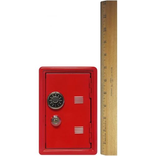  [아마존베스트]Kid's Kids Coin Bank Locker Safe with Single Digit Combination Lock and Key - 7” High x 4” x 3.9” Red