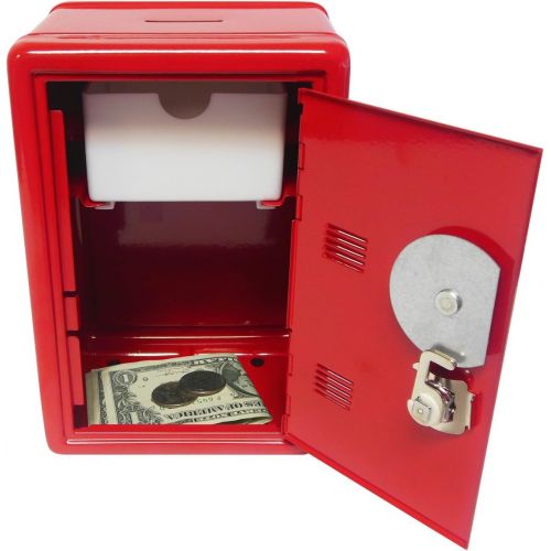  [아마존베스트]Kid's Kids Coin Bank Locker Safe with Single Digit Combination Lock and Key - 7” High x 4” x 3.9” Red