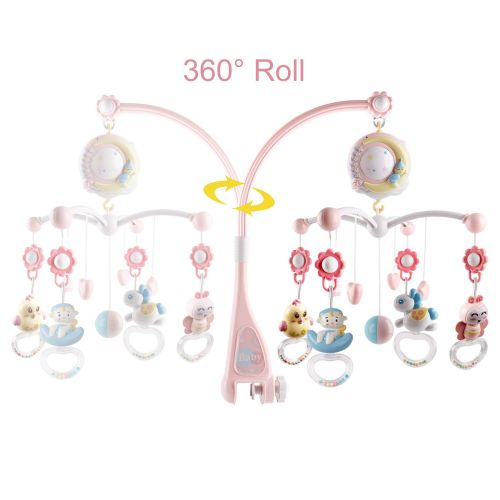  Mini Tudou Baby Musical Crib Mobile with Timing Function Projector and Lights,Hanging Rotating Rattles and...