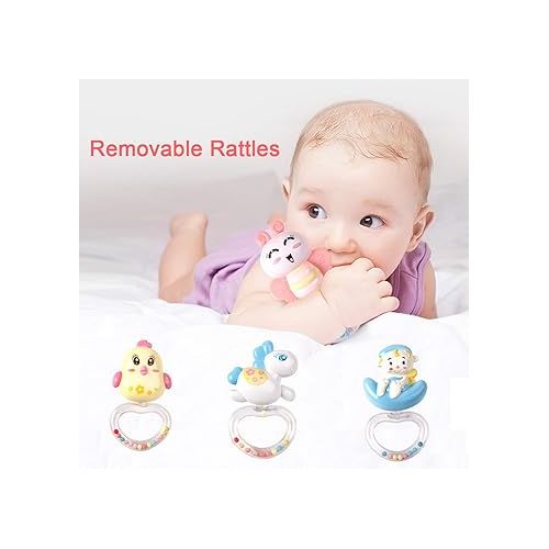  Mini Tudou Baby Musical Mobile Crib with Music and Lights, Timing Function, Projection, Take-Along Rattle and Music Box for Babies Boy Girl Toddler Sleep