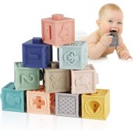 [아마존 핫딜] [아마존핫딜]Mini Tudou Baby Blocks Soft Building Blocks Baby Toys Teethers Toy Educational Squeeze Play with Numbers Animals Shapes Textures 6 Months and Up 12PCS