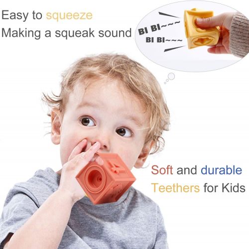  [아마존 핫딜] [아마존핫딜]Mini Tudou Baby Blocks Soft Building Blocks Baby Toys Teethers Toy Educational Squeeze Play with Numbers Animals Shapes Textures 6 Months and Up 12PCS