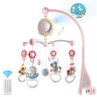 Mini Tudou Baby Musical Crib Mobile with Timing Function Projector and Lights,Hanging Rotating Rattles and Remote Control Music Box with 150 Melodies,Toy for Newborn 0-24 Months