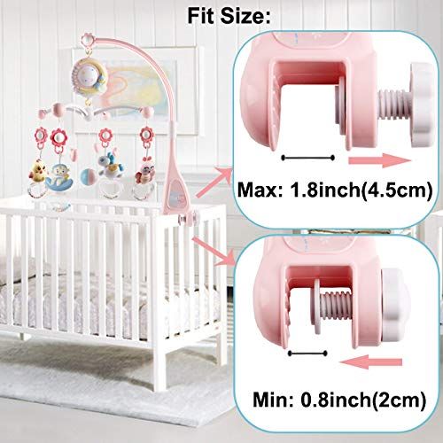  Mini Tudou Baby Musical Crib Mobile with Timing Function Projector and Lights,Hanging Rotating Rattles and Remote Control Music Box with 150 Melodies,Toy for Newborn 0-24 Months