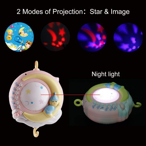  Mini Tudou Baby Musical Crib Mobile with Timing Function Projector and Lights,Hanging Rotating Rattles and Remote Control Music Box with 150 Melodies,Toy for Newborn 0-24 Months