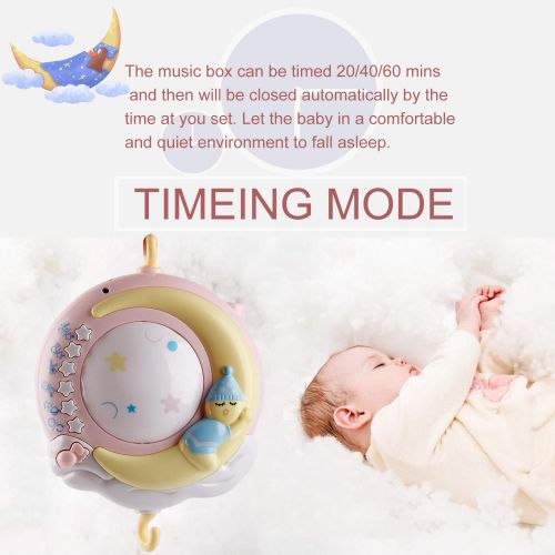  Mini Tudou Baby Musical Crib Mobile with Timing Function Projector and Lights,Hanging Rotating Rattles and Remote Control Music Box with 150 Melodies,Toy for Newborn 0-24 Months