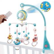 Mini Tudou Baby Musical Crib Mobile with Projection Function and Night Light,Hanging Rotating Teether Rattle and 150 Melodies Music Box with Remote Control,Toy for Newborn 0-24 Mon