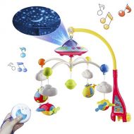 Mini Tudou Musical Baby Crib Mobile Toy with Lights and Music, Star Projector Function and Cartoon Rattles, Remote Control Musical Box with 108 Melodies, Toy for Newborn Sleep …