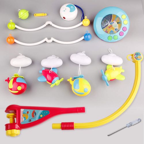  Mini Tudou Musical Baby Crib Mobile Toy with Lights and Music, Star Projector Function and Cartoon Rattles, Remote Control Musical Box with 108 Melodies, Toy for Newborn Sleep …