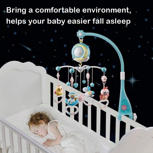  Mini Tudou Baby Musical Mobile Crib with Music and Lights, Timing Function, Projection, Take-Along Rattle and Music Box for Babies Boy Girl Toddler Sleep