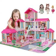 Mini Tudou Doll House Dreamhouse for Girls, Dollhouse with Lights, Play Mat and Dolls,DIY Building Pretend Play House with Accessories Furniture and Household Items,Playhouse for G